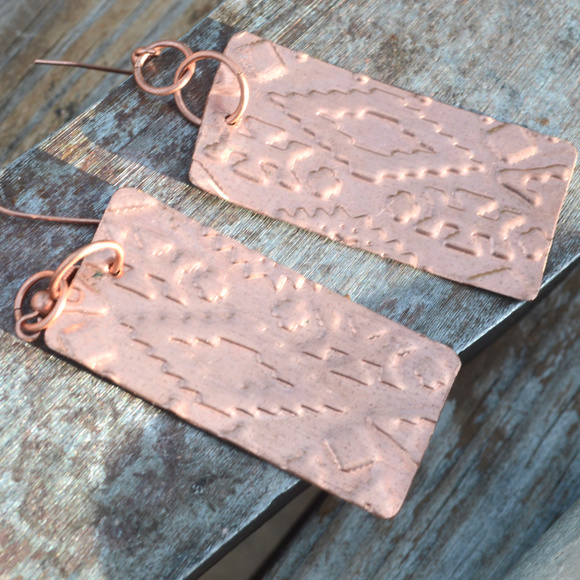 Conceptual Subculture Jewelry - Solid Copper Earrings Boho Tribal Handmade Embossed Southwestern Western Aztec
